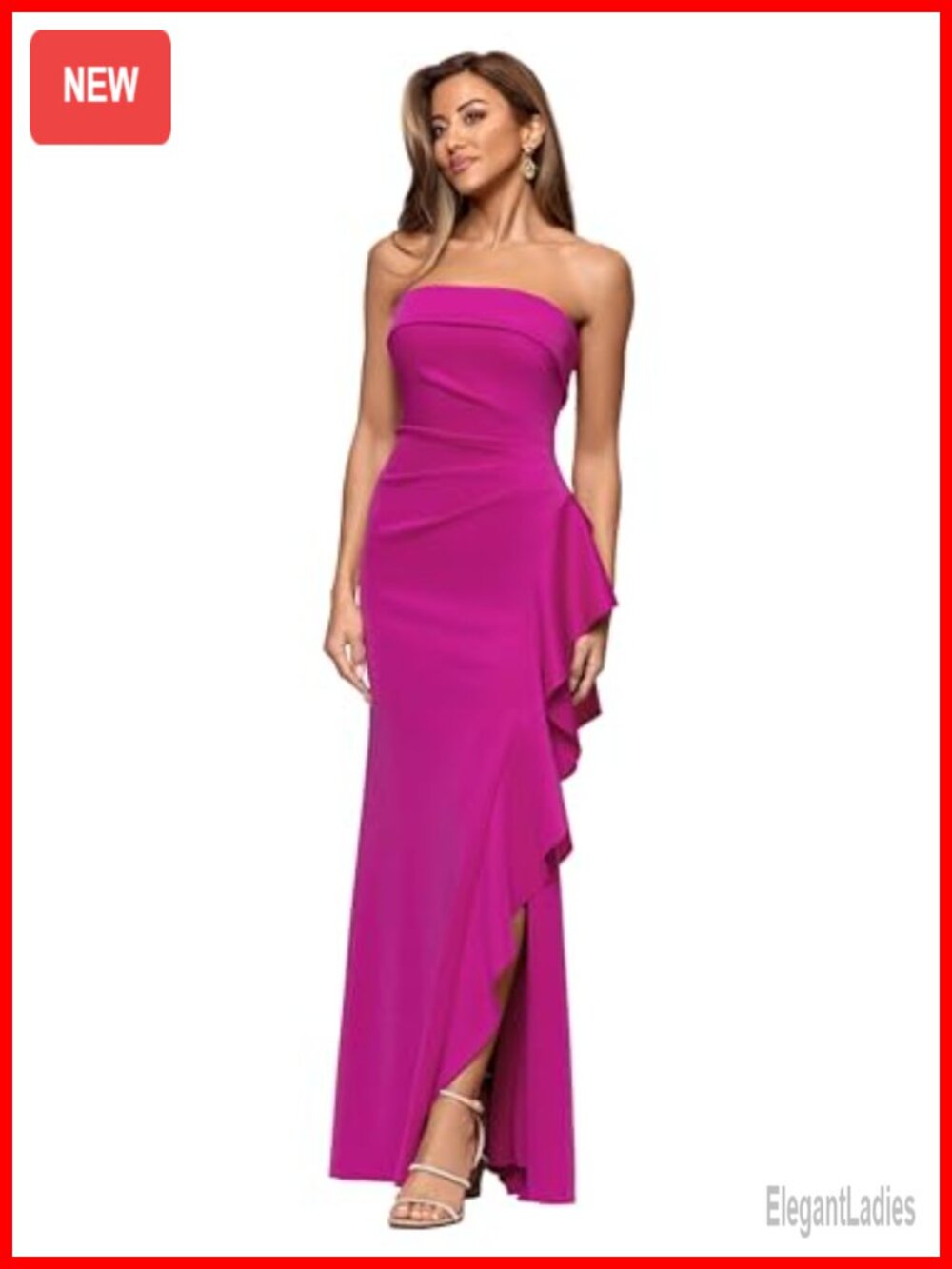 Strapless Ruched Bodycon Evening Gown Ruffle Formal Dress